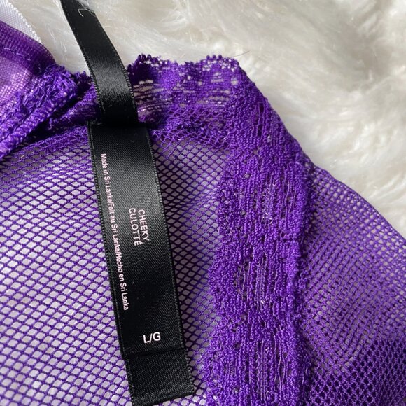 NWOT Victoria's Secret Vintage Purple Lace Fishnet Lace-Up Corset Cheeky LARGE - Picture 4 of 12